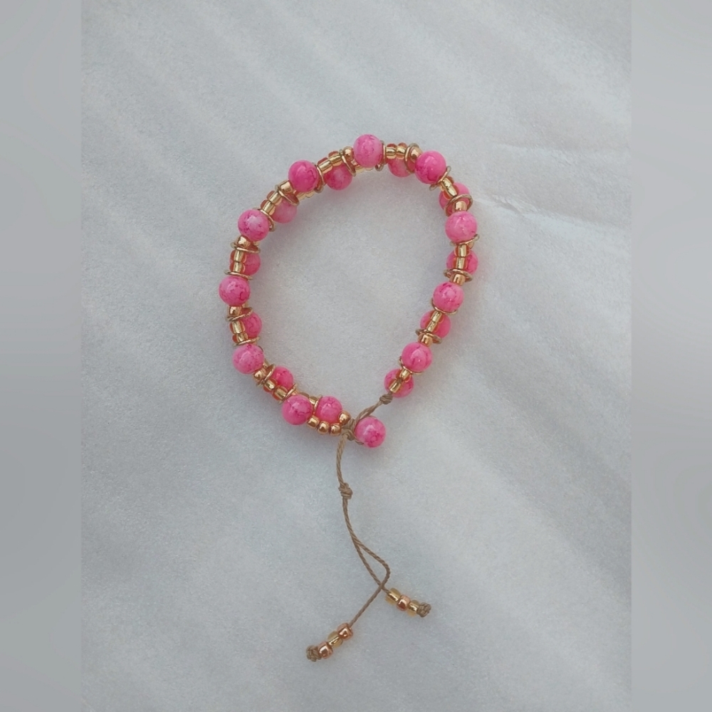 Pink and Gold Beaded Bracelet